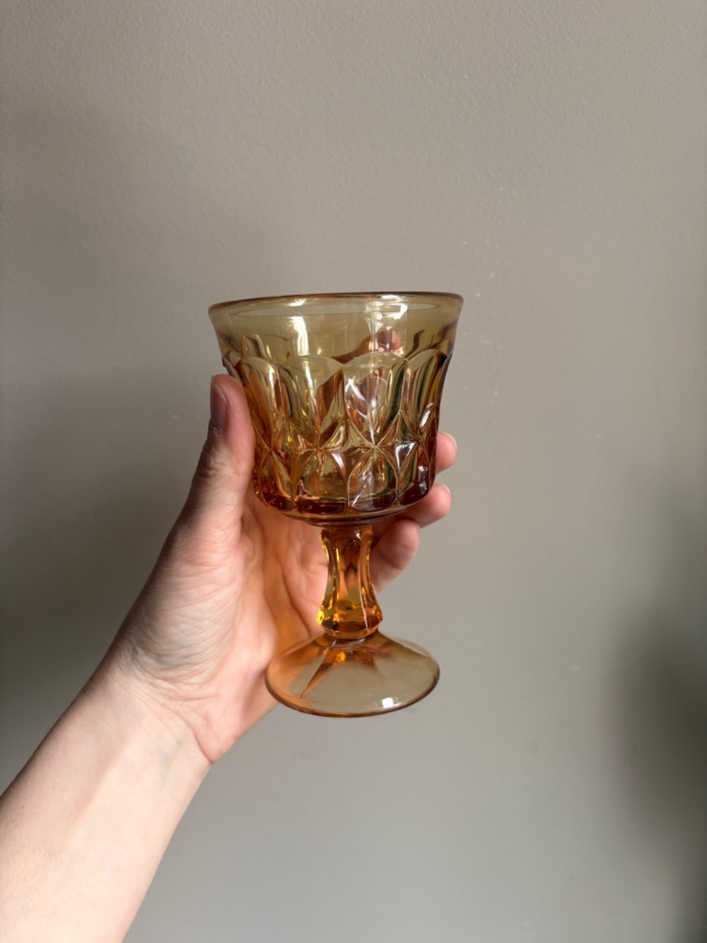 Amber Pressed Glass Goblet